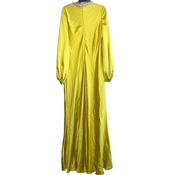 New never used Ieena Mac Duggal Chartreuse Satin Long Blouson Slv Gown s… - Picture 12 of 16